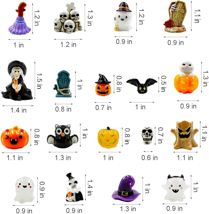 Halloween Miniature Figurines - 18Pcs Resin Pumpkin Ghost Tombstones Ornaments Halloween Garden Accessories Miniature Figurine Decorations for Outdoor Statues Home Village Bonsai Crafts Decor