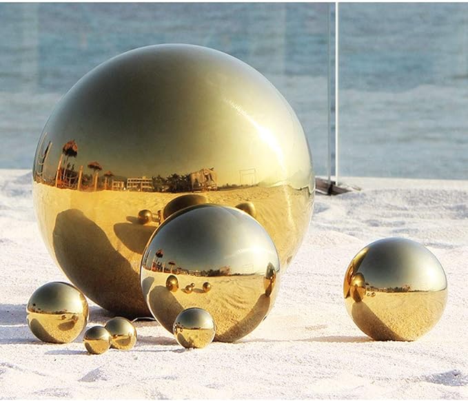 6 inch Diameter Gold Golden Gazing Ball,Gold Golden Stainless Steel Polished Reflective Smooth Garden Sphere Globe Mirror,Colorful and Shiny Addition to Any Garden or Home
