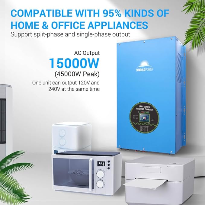 SUNGOLDPOWER 15000W 48V Inverter charger, Input 240V AC,Output 120/240V Split Phase Pure Sine Wave Inverter, Low Frequency Inverter, Heavy Duty Inverter for off Grid System（MPPT excluded）