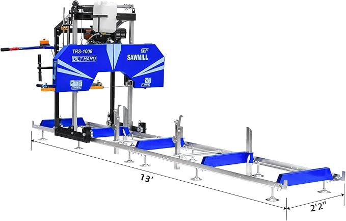 BILT HARD 22" Portable Sawmill with 270cc 9HP 4-Stroke Gas Engine, 20'' Board Width, 13' Track Length, Cuts Logs Up to 22" Dia x 129" L