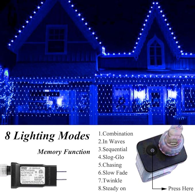 Net Light Christmas Lights Blue, 240LED Timer Tree Mesh Lights Outdoor Plug in Hanging String Lights for Xmas, Halloween, Garden, Walkway, Bushes Decor-9.8ft x 6.6ft(Blue)