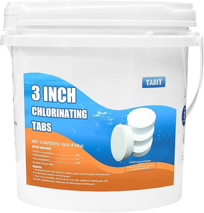 Chlorine Tablets 3 inch 10 Pounds, TABIT Swimming Pool Long Lasting Chlorinating Tablets, Slow Dissolving, Tri-Chlor for Swim Pool, Hot Tubs, Spa