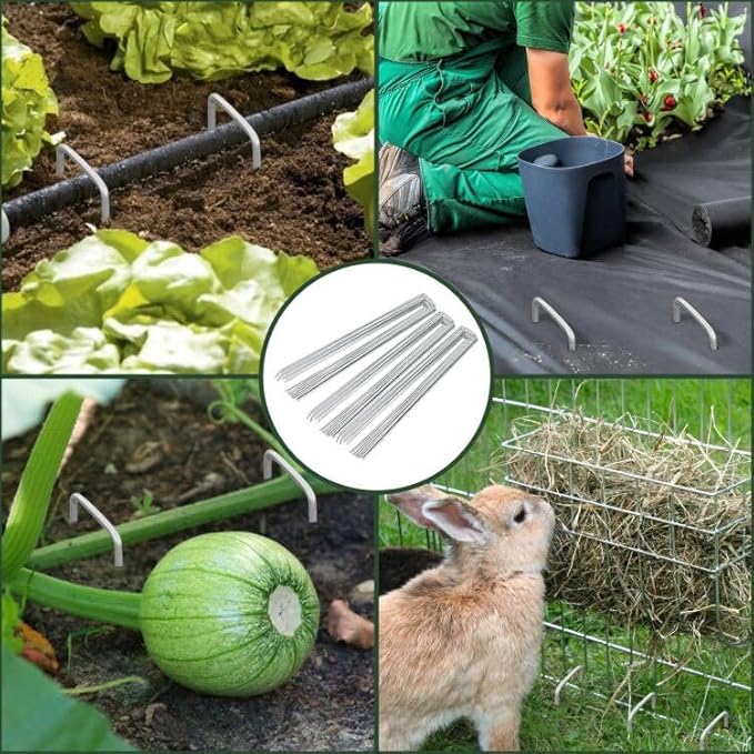 FEED GARDEN 4 Inch 50 Pack Galvanized Landscape Staples 11 Gauge Anti-Rust Garden Stakes Landscaping Fabric SOD Pins Yard Stakes for Weed Barrier Fabric