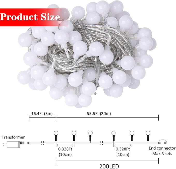 AWQ 200 LED Christmas Lights Christmas String Lights Decoration Lights for Christmas Home Garden Wedding Party Xmas Tree Bedroom Indoor Outdoor Decor (200, White)