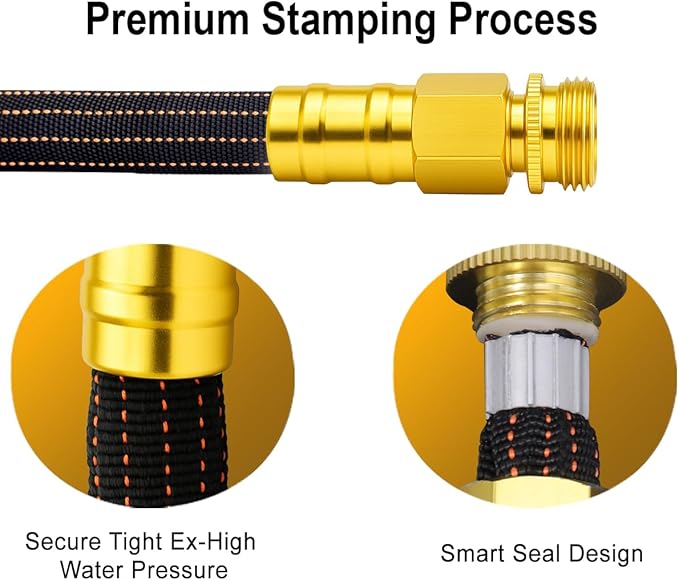 50FT Lightweight Flexible Garden Hose,Non-Slip,Solid Brass Fitting for Garden,Boats Washdown,RVs, Marine Lawn,Campers (OrangeBlack, 2X25 FT)