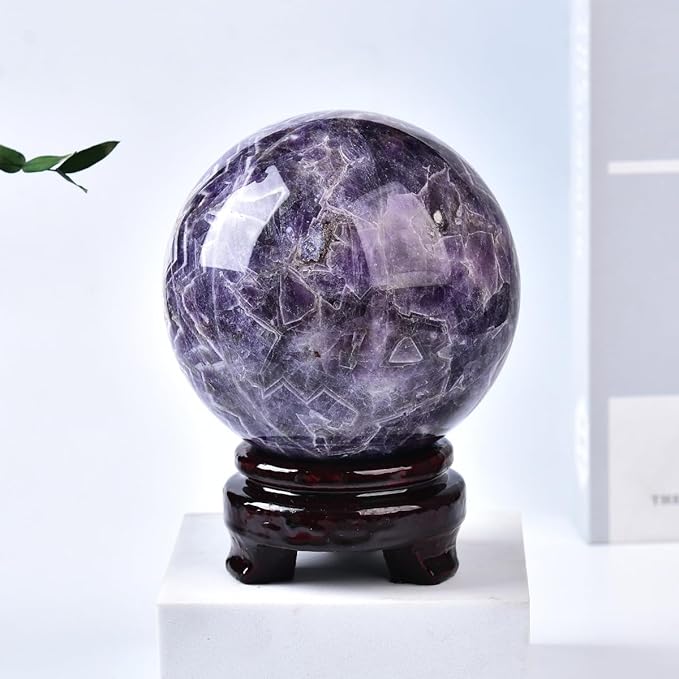 Dream Amethyst Crystal Ball with Stand Large Healing Crystals Sphere for Meditation, Divination, Witchcraft 90-100mm/3.5-3.9"