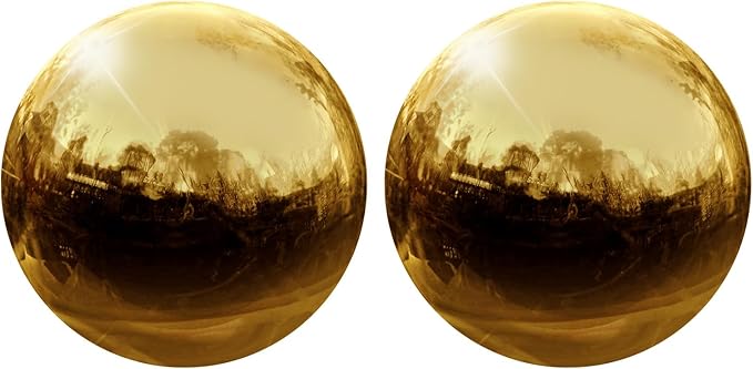 uxcell 2 Pcs Gazing Globe Decor Ball 3.5 Inch 90mm Reflective Garden Sphere Hollow Ball, Seamless Stainless Steel Gazing Ball, Smooth Mirror Globe for Garden Home Decor, Gold Tone