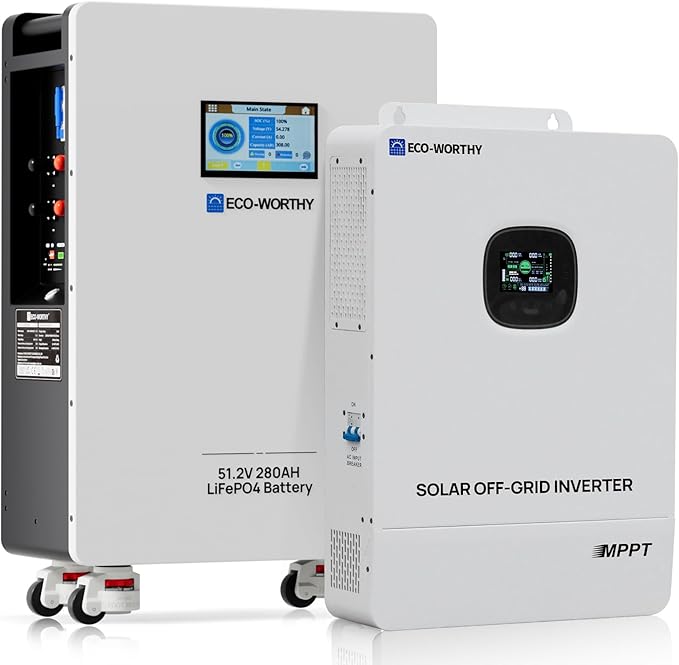 ECO-WORTHY Home Power Station Backup Power,14336Wh LiFePO4 Battery Support Communication,10KW Inverter,for Home Backup,Emergency,Solar System Components