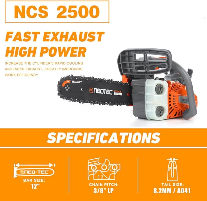 NEO-TEC 12'' Top Handle Gas Chainsaw,2-Stroke 25.4cc Portable Chain Saws for Trees Gas Powered Wood Cutting