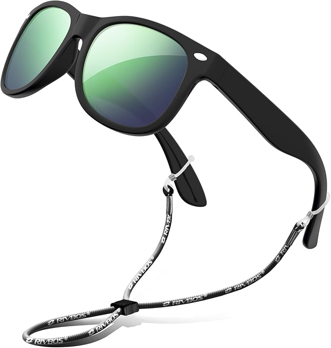 RIVBOS Kids Sunglasses Polarized UV Protection Flexible Rubber Glasses Shades with Strap for Boys Girls RBK004