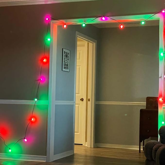 C7 LED Christmas Lights, 25FT String With 27 Orange Green and Purple Bulbs, Hanging Decoration for Outdoor Indoor Patio Home Party Garden Yard - Black Wire