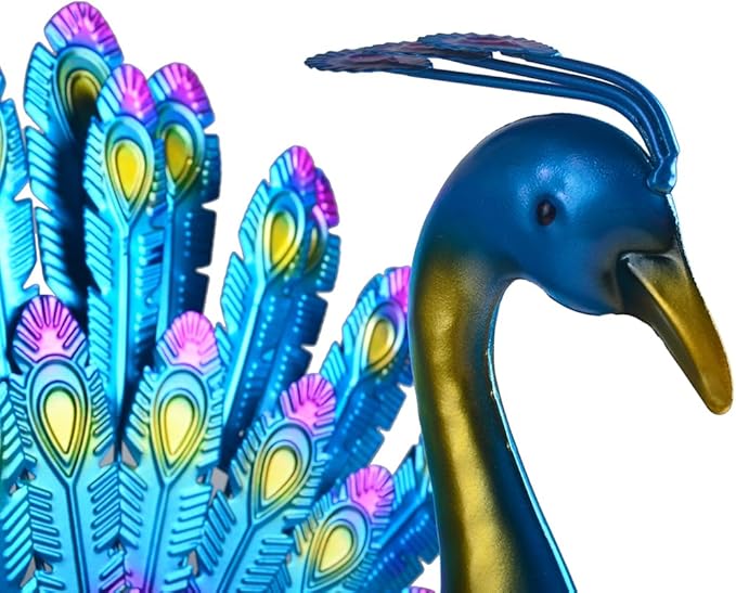 Small Peacock Statue Animal Sculpture Garden Decoration Metal Yard Art for Yard Outdoor Decoration (Purple)