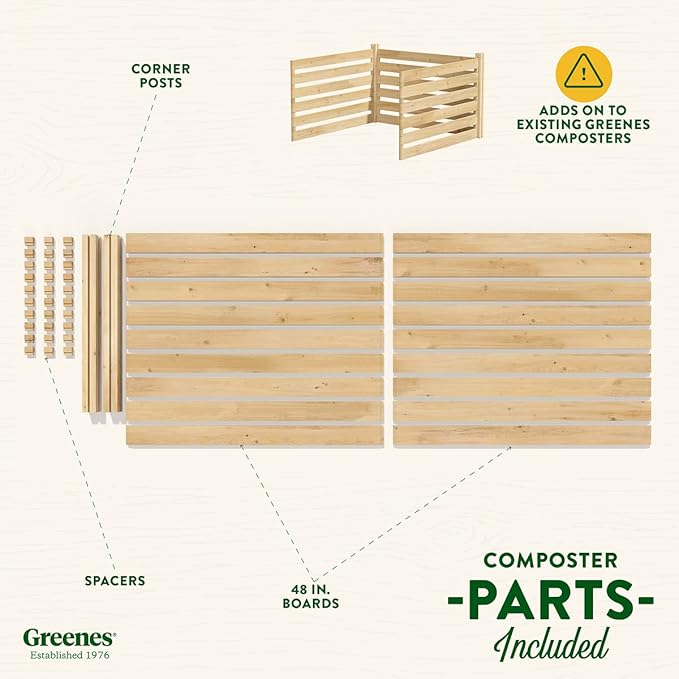 Greenes Fence Cedar Wood Composter Add-On Kit, 48" L x 48" W x 31" H / 309.17 gallons - Made in USA with North American Cedar