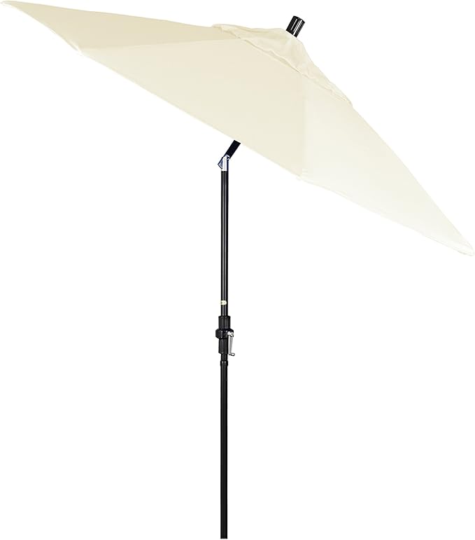 California Umbrella 9' Round Aluminum Pole Fiberglass Rib Market Umbrella, Crank Lift, Collar Tilt, Black Pole, Sunbrella Spectrum Mist