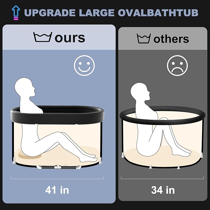 CalmMax Oval Ice Bath Tub with Cover for Athletes XL Portable Cold Plunge Tub - 130 Gal Capacity for Cold Water Therapy Ice Baths at Home Outdoor Gym 41IN