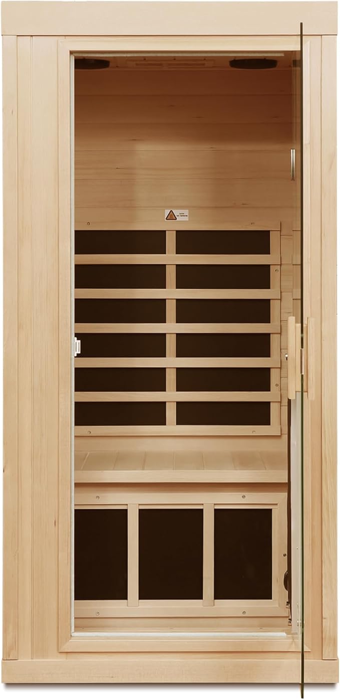 Infrared Sauna for Home One Person Far Infrared Hemlock Standard Indoor Sauna Room with Bluetooth Audio, Reading Light, Natural