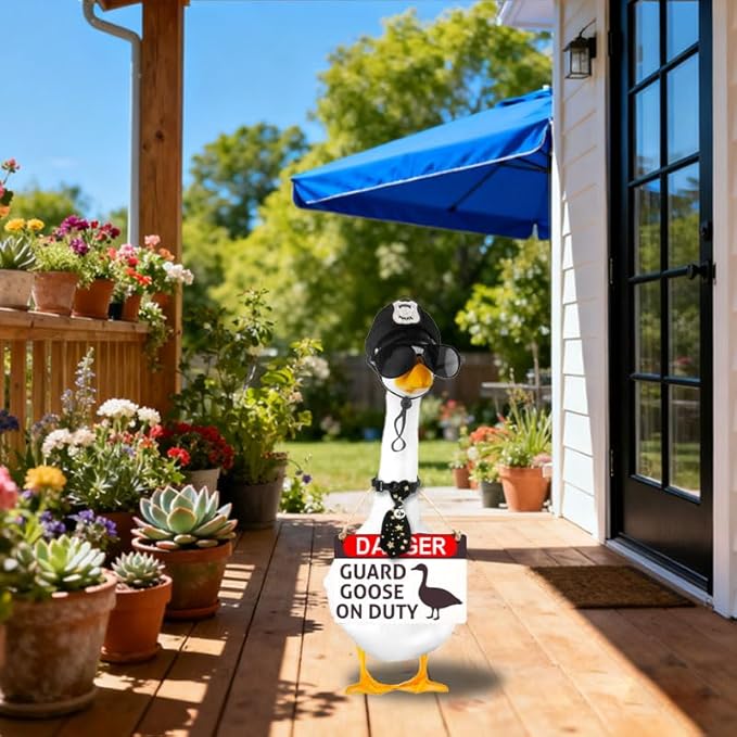 8 Pcs Porch Goose Accessories Porch Goose Sign Goose Police Hat Eyeglasses Ties Danger Guard Goose on Duty Warning Sign Goose Outfits Decor for Yard Porch Lawn
