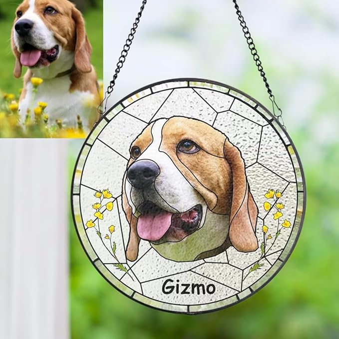 Custom Cat Portrait Stained Glass Window Hanging Light Catcher, Pet Memorial Stained Glass Photo, Cat Memorial Gift Pet Loss Gift