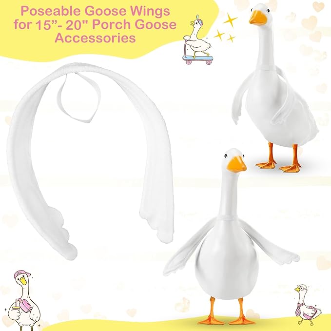 2 Pcs Poseable Goose Wings for 15”- 20" Porch Lawn Goose Outfit Accessories Poseable White Wings for Outdoor Patio Yard Lawn Art Decoration (Wave Edge)