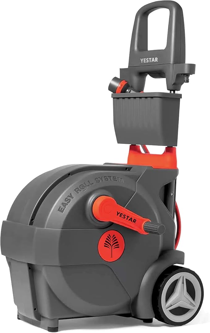 Hand-Crank Garden Hose Reel 1/2" x 130ft, Heavy Duty Garden Water Hose Reel, Removable, Any Length Lock, Hand Crank Effortless Rewind System, 4-Pattern Nozzle