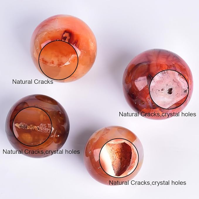 JIC Gem Madagascar Red Agate Crystal Ball Round Healing Crystals Decorative Sphere with Wooden Stand Meditation Home Decor 2.3-2.7 inch (60-70mm)