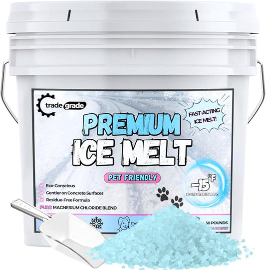 Ice Melt for Snow Pet Friendly - Fast Acting Magnesium Chloride Ice Melt Salt, Snow Salt 15lb Bucket with Scoop