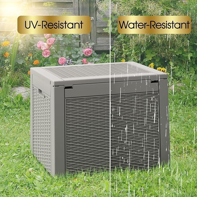 31 Gallon Outdoor Storage Box, Resin Deck Boxes Outdoor Waterproof For Patio Furniture, Garden Tools, Pool Supplies, Durable And UV Resistant, Lockable