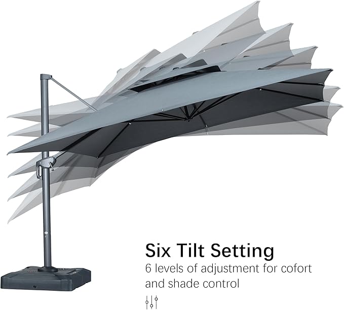 PURPLE LEAF 10' x 13' Cantilever Patio Umbrella Outdoor Umbrella with 330lbs Base Large Rectangular Windproof Offset Umbrella for Pool Deck Garden, Mist Grey