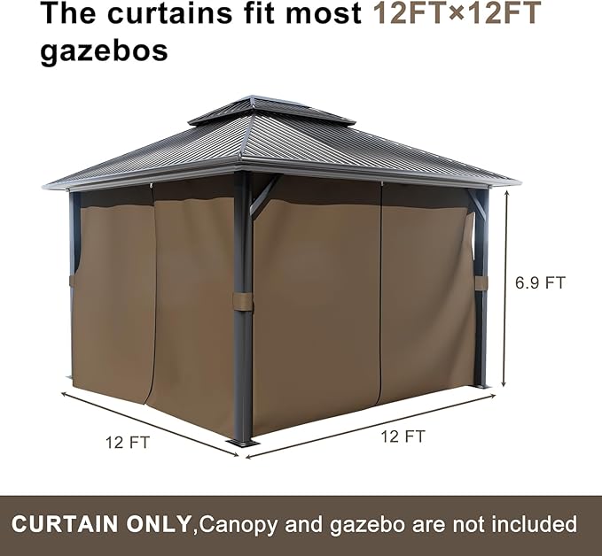 BPS 12' x 12' Gazebo Curtain Privacy 4-Panel Sidewall Outdoor Replacement Shade (Only Curtain)