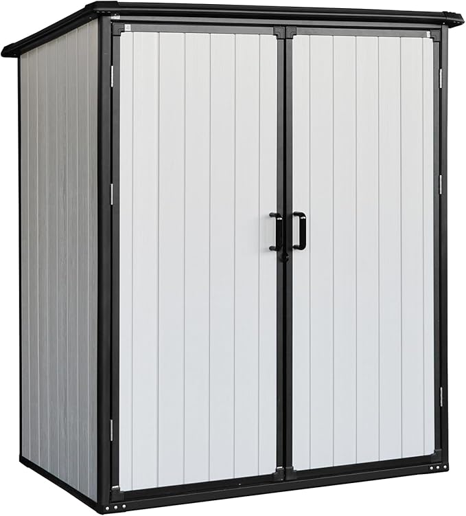 5x3ft Outdoor Storage Shed, Resin Cabinet with Lockable Doors – Weatherproof Storage for Bikes, Patio, Tools & More – Durable & Stylish (Black) (1 Doors)