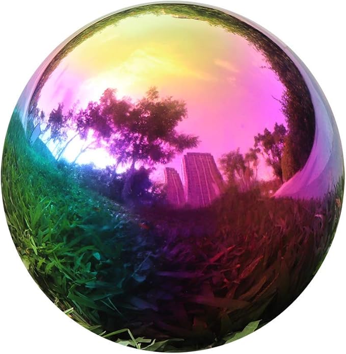 Kesywale Rainbow Gazing Globe Mirror Ball, Home Shiny Stainless Steel Gazing Balls for Gardens Yard Ponds, Pack of 2 (3.2 Inch)