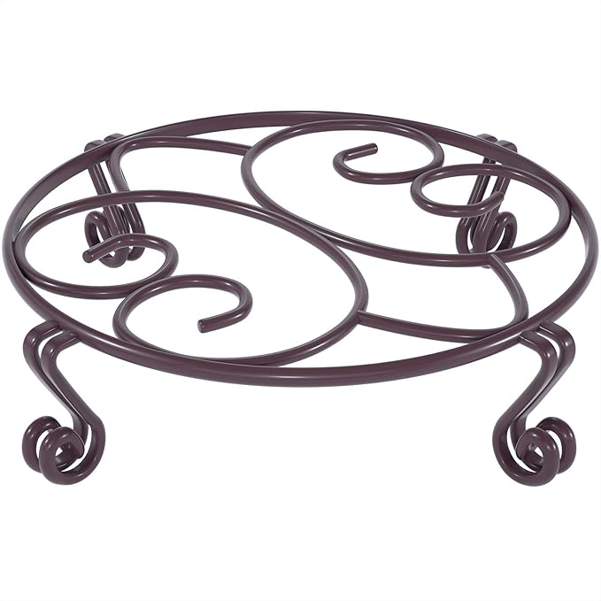 Yimobra Original Patented Plant Stand for Flower Pot Heavy Duty Potted Holder Indoor Outdoor, Metal Rustproof Iron Garden Container Round Supports Rack for Planter Bronze, Brown 9.4 Inches