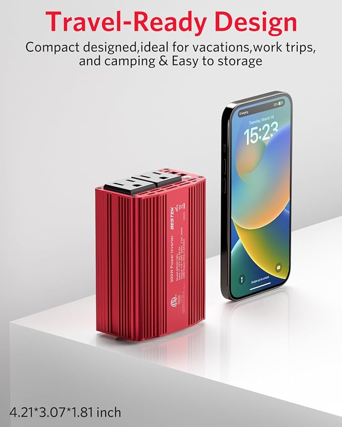 BESTEK 300W Car Power Inverter - DC 12V to 110V AC Car Inverter Converter with 4.8A Dual USB Charging Ports and Dual AC Outlets - Car Power Adapter for Laptop, CPAP Machine, Nebulizer, Breast Pump