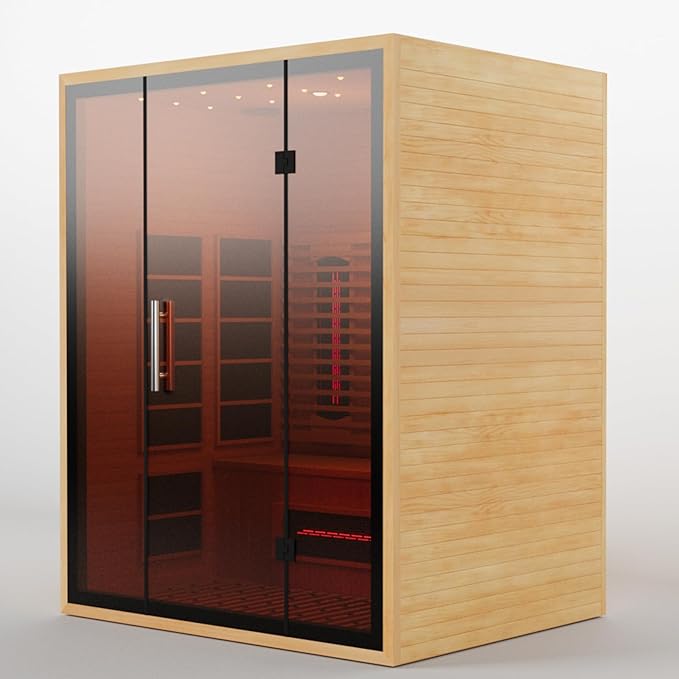Full Spectrum Infrared Sauna for 3 Person, Upgraded WiFi Control Indoor Canadian Hemlock Wood Home Spa Saunas with Red Light Therapy, Speaker, Oxygen bar, Reading & 7-Color Starry Light, 2100W, 220V