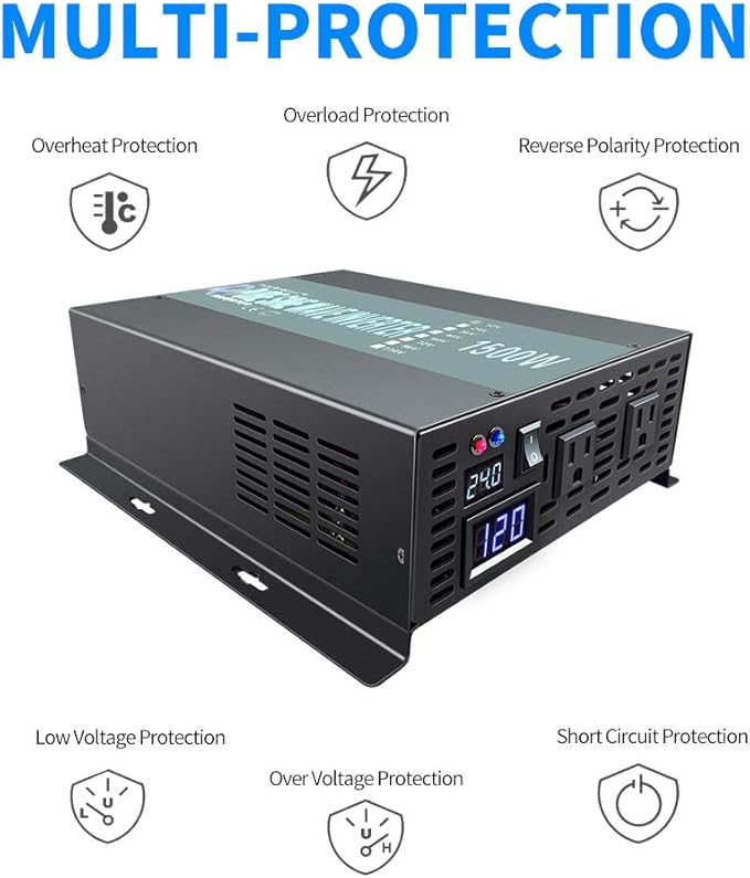 WZRELB 1500W 24V 120V Pure Sine Wave Solar Power Inverter with Remote Control Switch