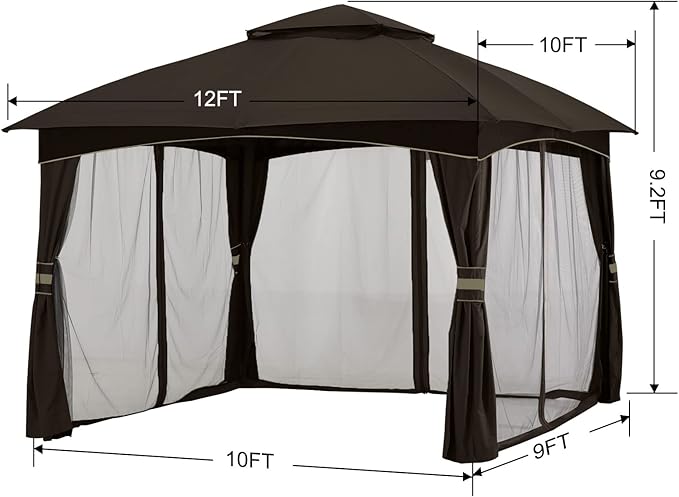 MASTERCANOPY Outdoor Patio Gazebo for Garden with Upgrade Steel Frame and Netting Walls (10x12,Brown)