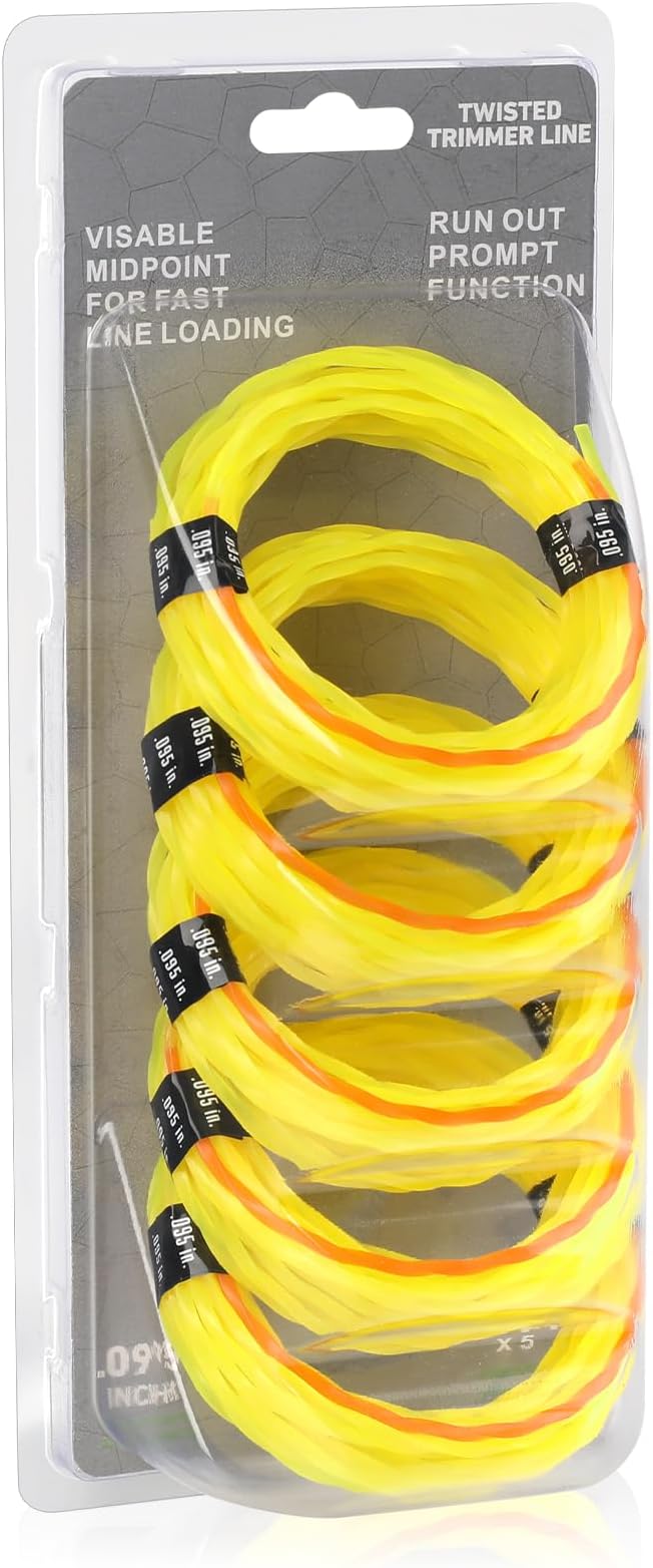 Toussaint 5 Pack AL2420PD 095”Replacement Triangle Twisted Trimmer Lines Compatible with EGO Dual Color Pre-Cut Trimmer Line for All EGO 15-Inch String Trimmers,Yellow and Orange（16FTx5）