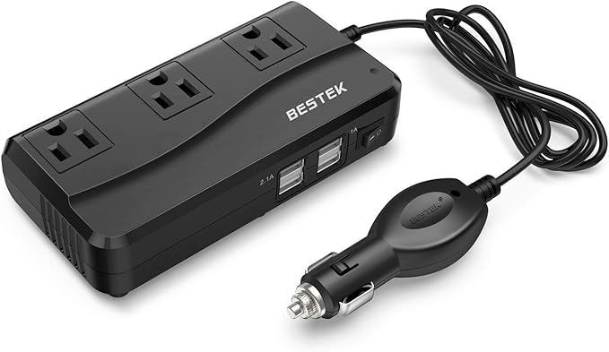 BESTEK 200W Power Inverter DC 12V to 110V AC Inverter with 4.2A 4-Port USB Car Adapter (Black)
