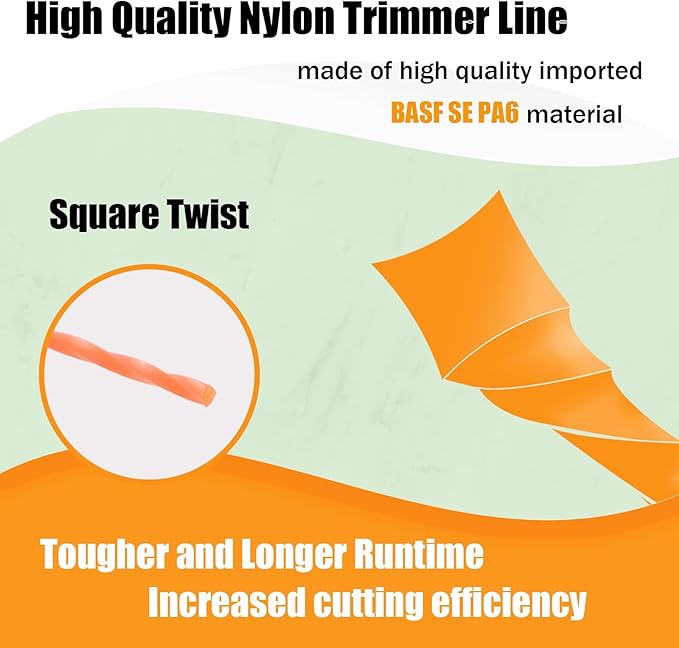 WOTIAN Weed Eater String 0.095-Inches Square Twisted Trimmer Line .095" 98ft Square Twist Weed Wacker String of Premium Nylon Compatible with Stihl Echo Grass Cordless Electric Trimmer,Orange