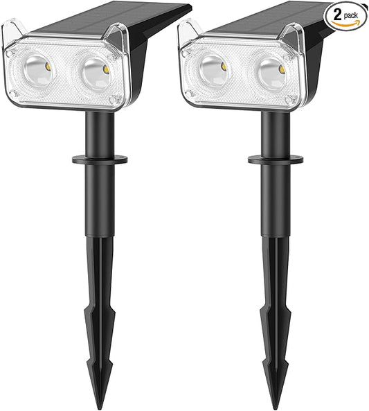 LETMY Solar Spot Lights Outdoor Waterproof with Bigger LED, Auto ON/Off 135°Adjustable Solar Lights Outdoor, 2-in-1 Wall Lights & 2 Modes Landscape Spotlights for Tree Yard Pathway Garden Decor 2Pack