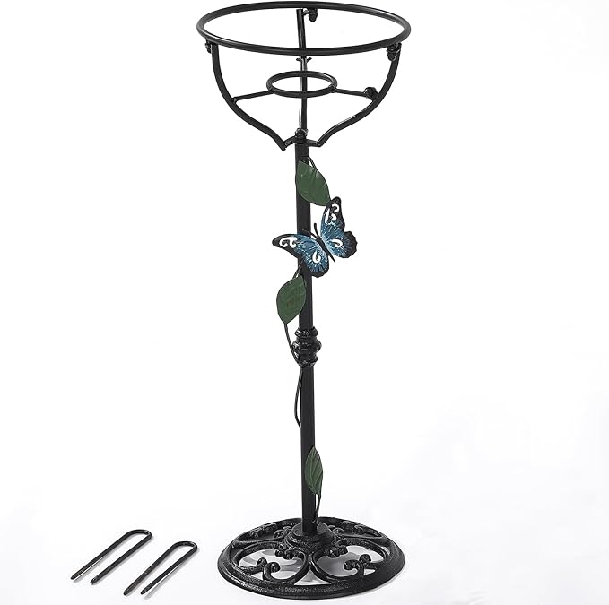 Cast Iron Gazing Globe Stand, 24.5" Gazing Ball Stand for 10-12 Inches Garden Gazing Globes, Metal Display Gazing Ball Holder for Indoor Outdoor, Easy Assembly, Black