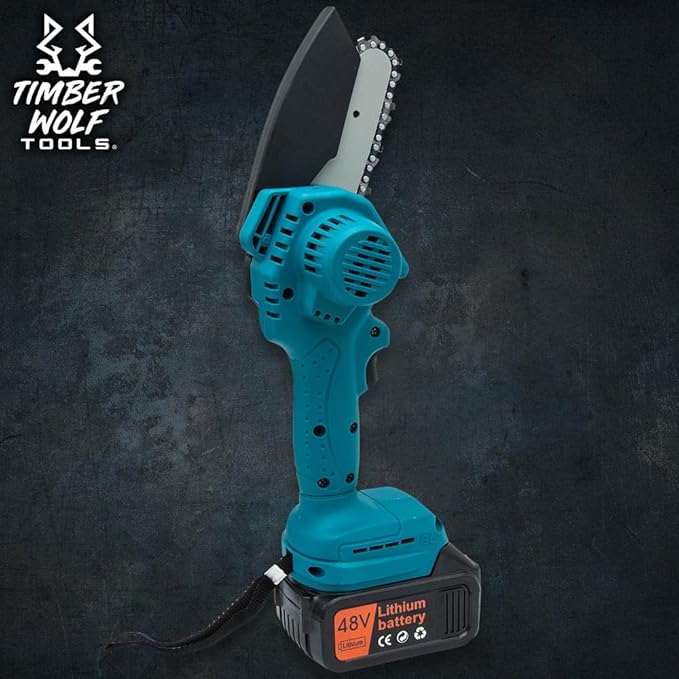Timber Wolf Tools Mini Rechargeable Chainsaw with Carry Case | 4" Chain | ABS Body | Includes Two 1,500mAh Batteries & Charger | Lightweight and Portable | Tools and Accessories Included