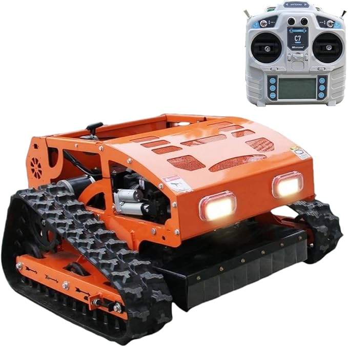 Gasoline Powered Remote Control Lawn Mowerwith Snow Plow, 9HP Crawler Mower with 600m Range for Steep Hills and Orchards (Orange)