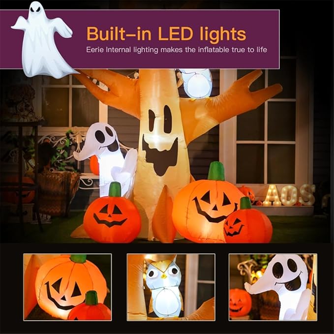 AW 7.5 FT Halloween Inflatables Outdoor Decoration,Blowup Yard Decorations,Scary Tree with Ghost,Owl,Pumpkin with Build-in LEDs for Party Indoor Yard, Garden, Lawn 2025
