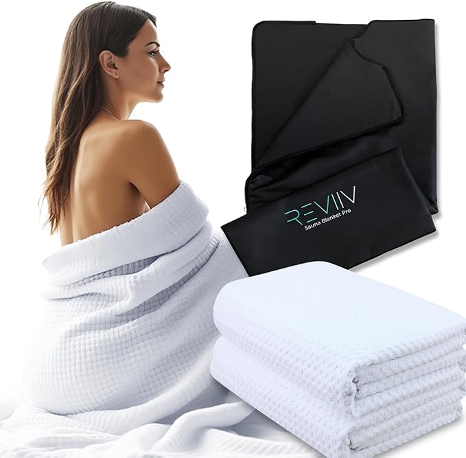 Sauna Blanket Insert Towel - 2 Pack Soft White Cotton Waffle - Comfortable and Easy Home Sessions Minimal Cleanup - Super Absorbent Sauna Towel