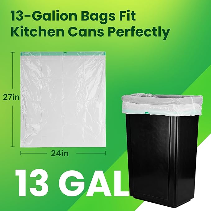 Large Trash Bag 13 Gallon Tall Drawstring 100% Post-Consumer Recycled Garbage Bag Waste Bag for Kitchen Office