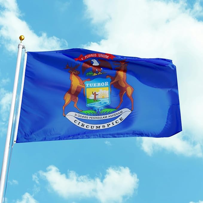 FLAGWIN Michigan Flag 3x5 FT - 3 Ply Double Sided Polyester Michigan State Flag with Brass Grommets - Vivid Color and Fade Proof State of Michigan Flags 3x5 Outdoor