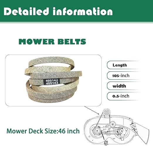 405143 1/2" W x 105.5" L Mower Deck Belt for Jonsered Husqvarna Craftsman Poulan Dixon AYP Compatible with Part Numbers 532405143 21546607 584453101 46inch YTH22V46, YTH22V46XLS PP22VH46