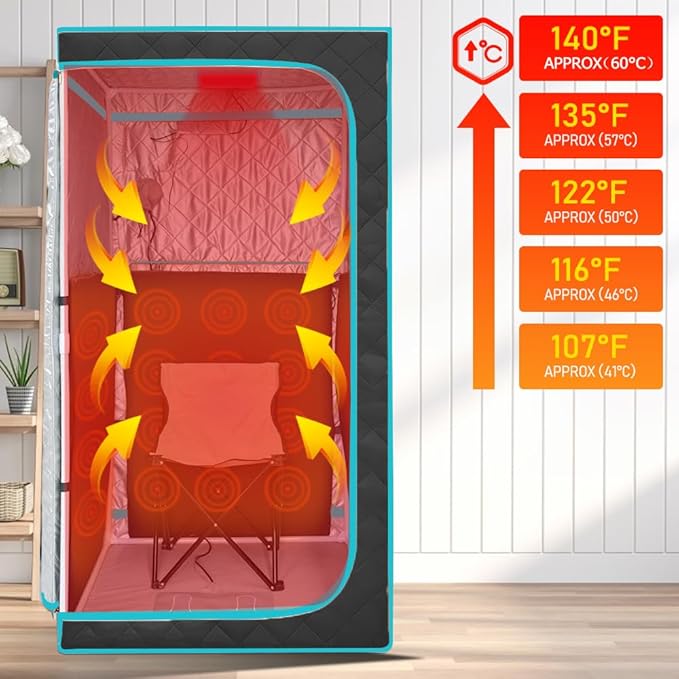 Portable Infrared Sauna for 1 Person, Full Size Home Sauna Box with Premium Dry Heating, Remote Temperature Control, Heated Foot Pad & Reinforced Folding Chair