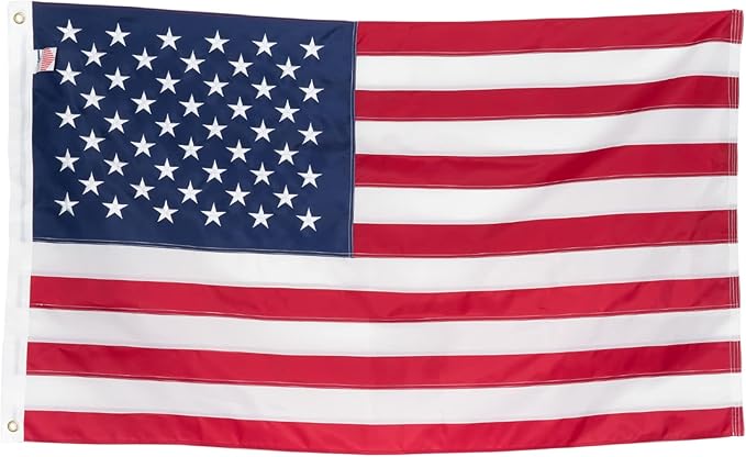 American Flag 5x8’ | Embroidered Stars & Sewn Stripes | Heavy Duty U.S. Flag | Durable 210D Oxford Nylon for High Winds | Quadruple Stitched Fly End Brass Grommets | Patriotic Decor